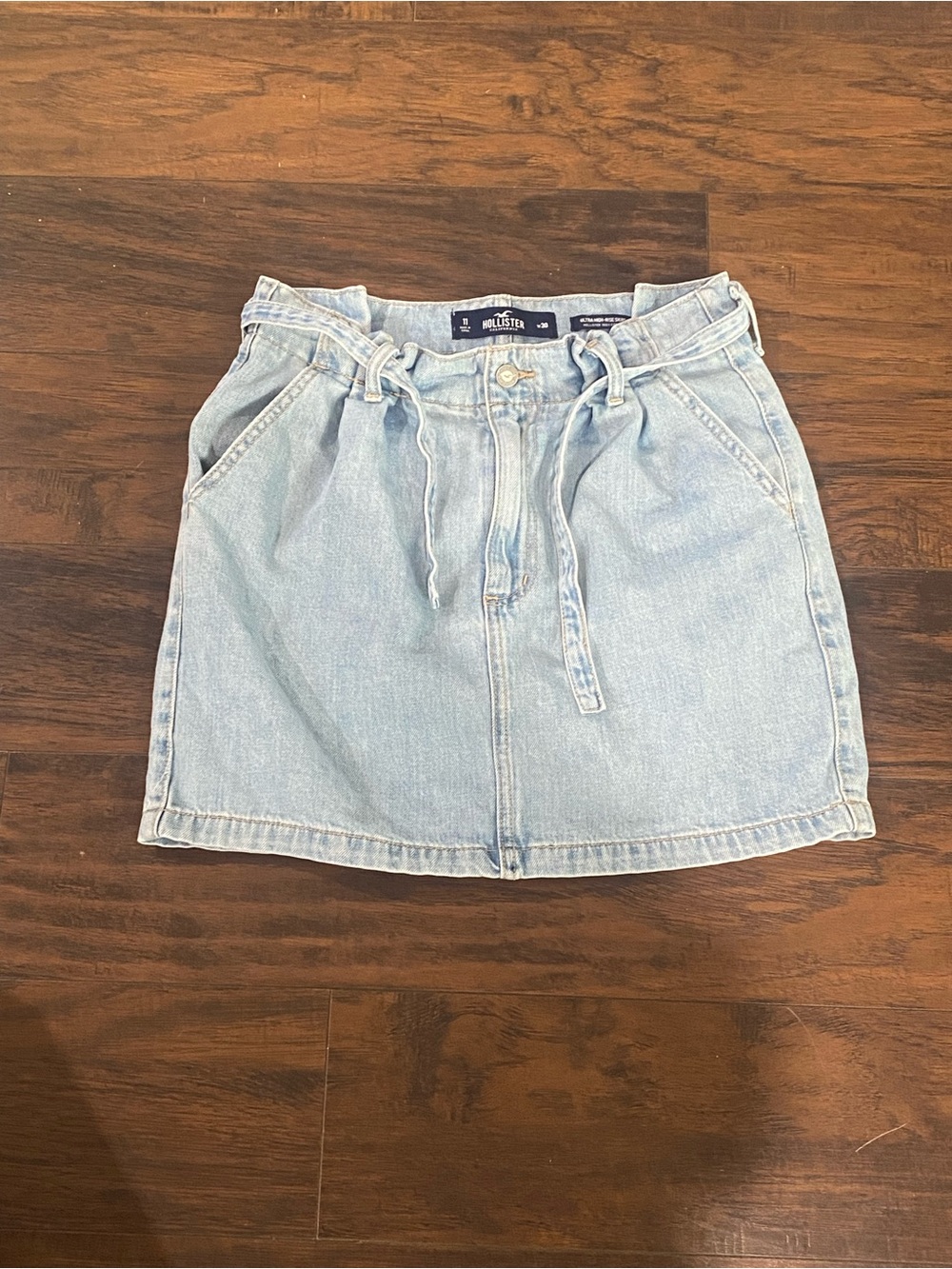 Hollister Light Wash Denim Paperbag Mini Skirt